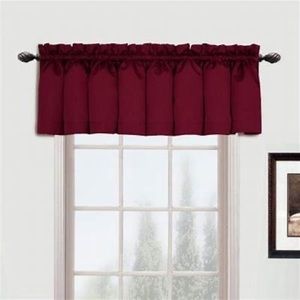 Short burgundy red curtains for kitchen window. 60”x 15” set of 3